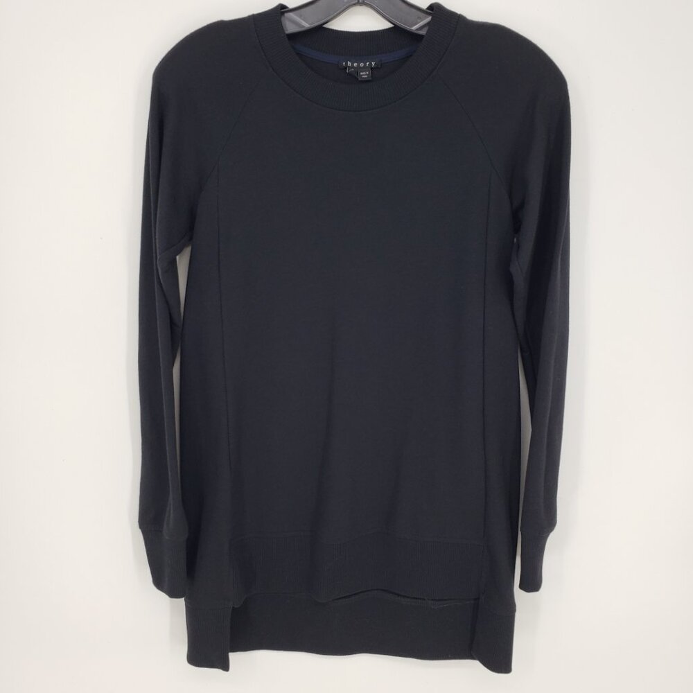 Theory High Low‎ Split Hem Pullover Sweatshirt Top XS Womens Crew Neck Black